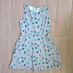 LA Soul Mint Green Flamingo Print Sleeveless A-line Dress With Pockets -  Medium